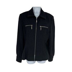 Griffith Gray For St. John Black Wool Blend Zip Front Jacket Women's Size 8